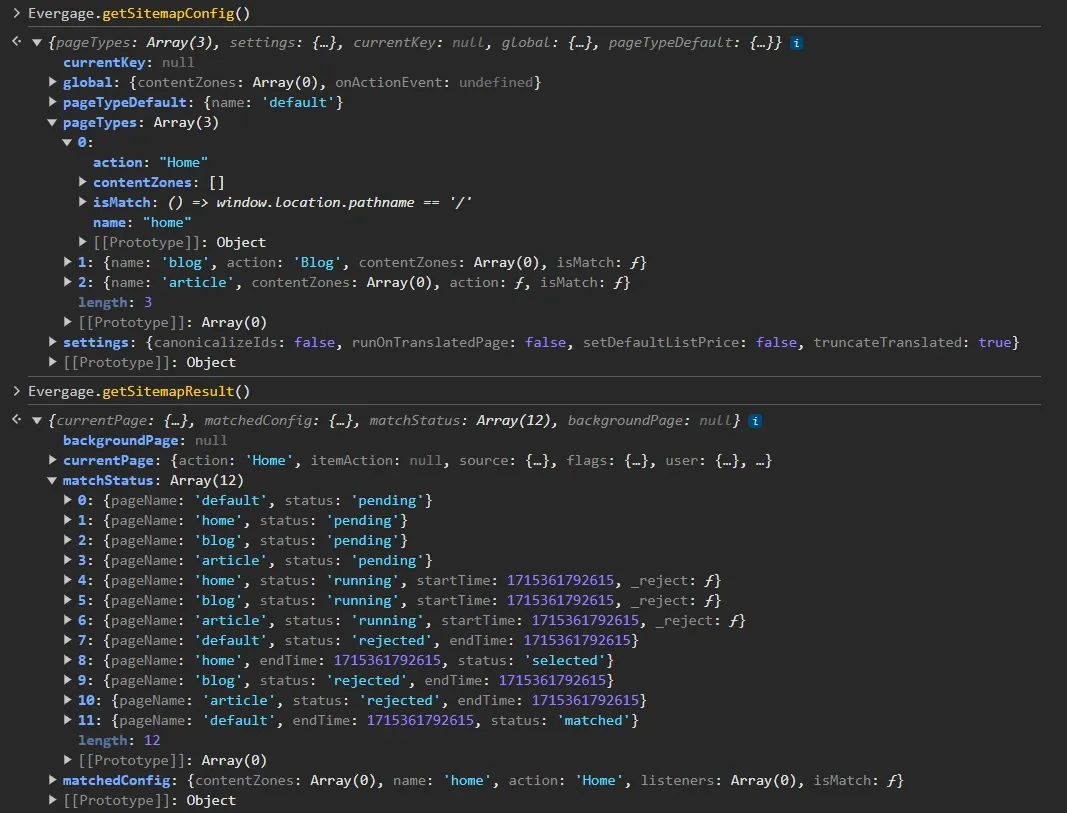 Evergage SalesforceInteractions getSitemapConfig getSitemapResult functions