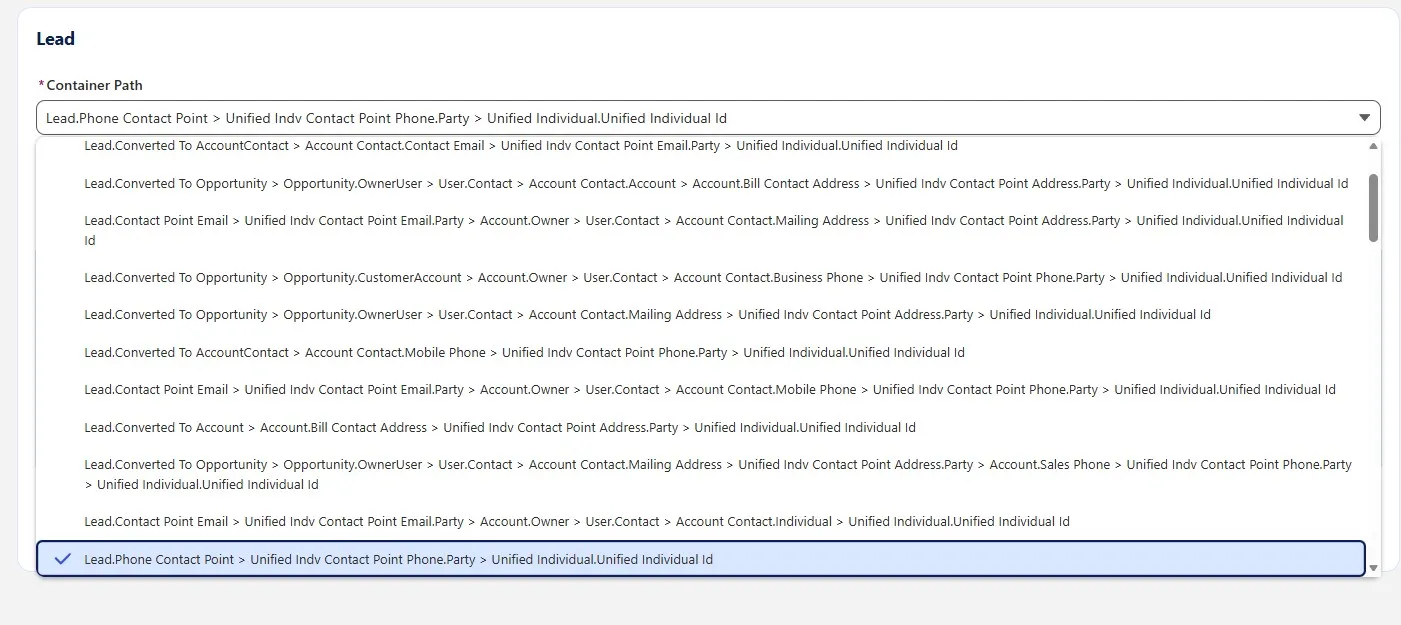 Container relationship path selector