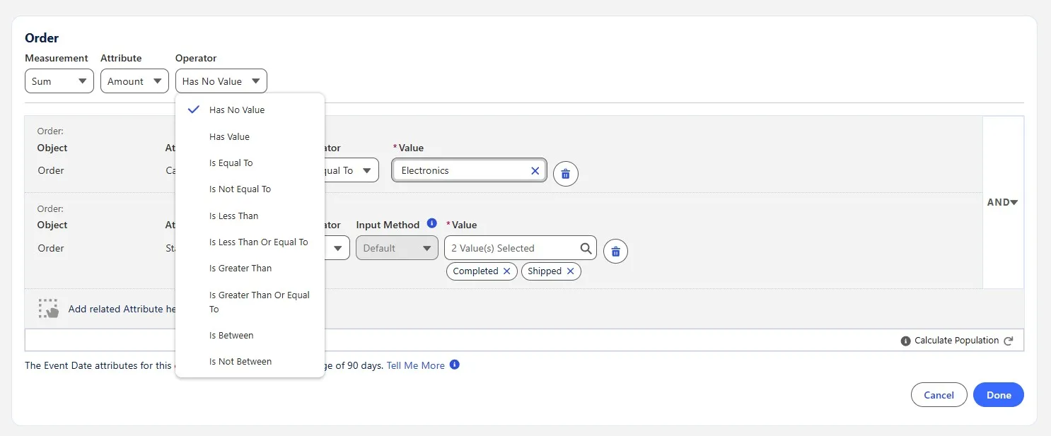 Aggregation measurement and operator selection in a container